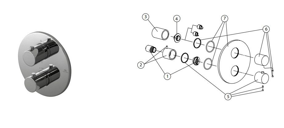 Porcelanosa / Noken 100144351 Round Concealed Diverter  Thermostatic smart box external component 100124173 chrome FIG 6