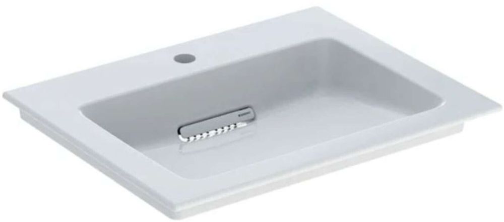 Geberit ONE vanity basin, horizontal outlet: B=60cm, T=48cm, Tap hole=central, Overflow=without, white / KeraTect, glossy white   505.002.00.1