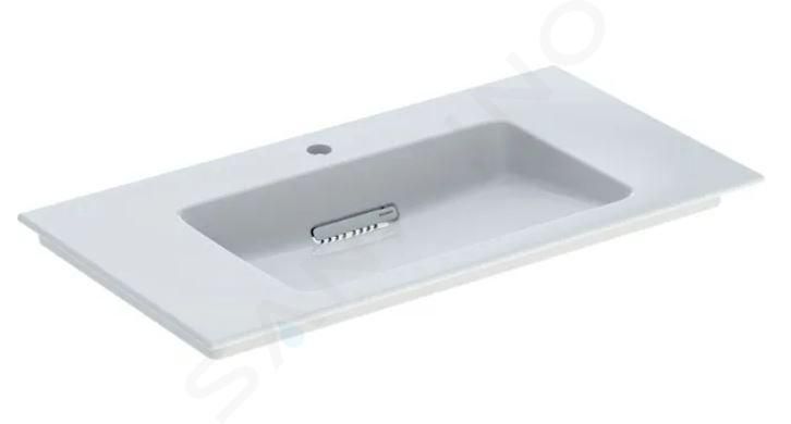 Geberit ONE vanity basin, horizontal outlet: B=90cm, T=48cm, Tap hole=central, Overflow=without, white / KeraTect, glossy white   505.006.00.1