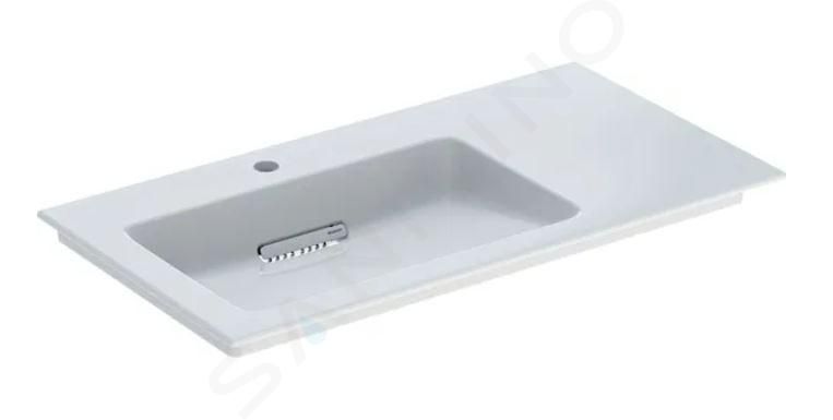 Geberit ONE vanity basin, horizontal outlet, right shelf surface: B=90cm, T=48cm, Tap hole=left, Overflow=without, white / KeraTect, glossy white   505.007.00.1