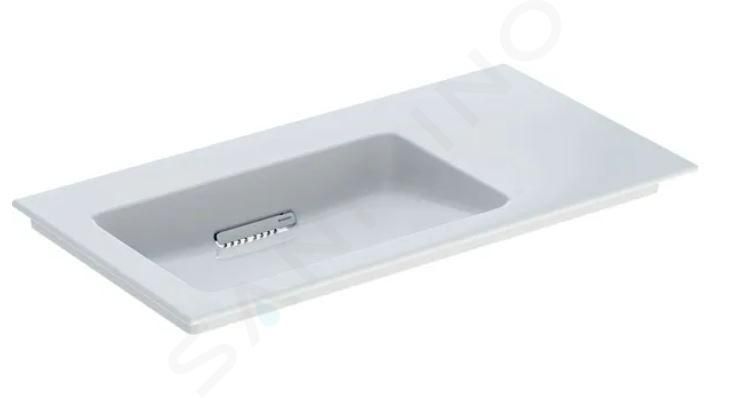 Geberit ONE vanity basin, horizontal outlet, right shelf surface: B=90cm, T=48cm, Tap hole=without, Overflow=without, white / KeraTect, glossy white   505.008.00.1