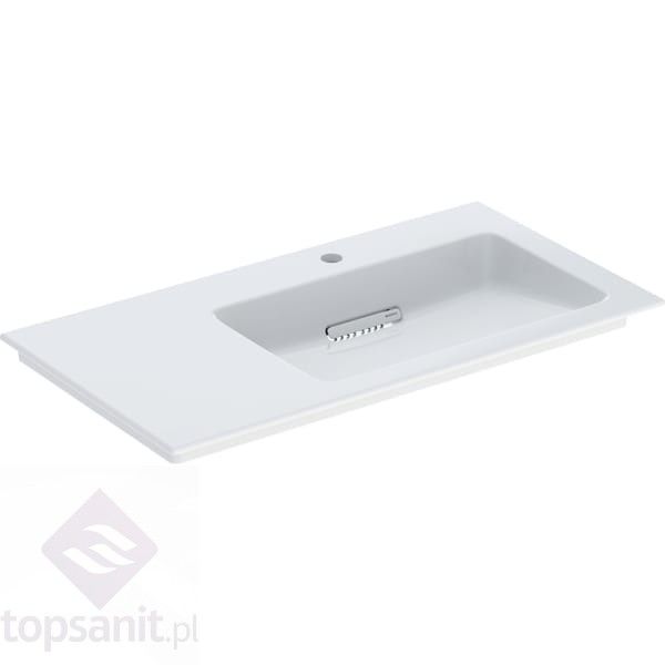 Geberit ONE vanity basin, horizontal outlet, left shelf surface: B=90cm, T=48cm, Tap hole=right, Overflow=without, white / KeraTect, glossy white   505.009.00.1