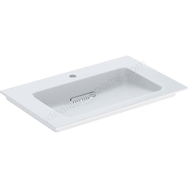 Geberit ONE vanity basin, vertical outlet: B=60cm, T=48cm, Tap hole=central, Overflow=without, white / KeraTect  505.010.01.1