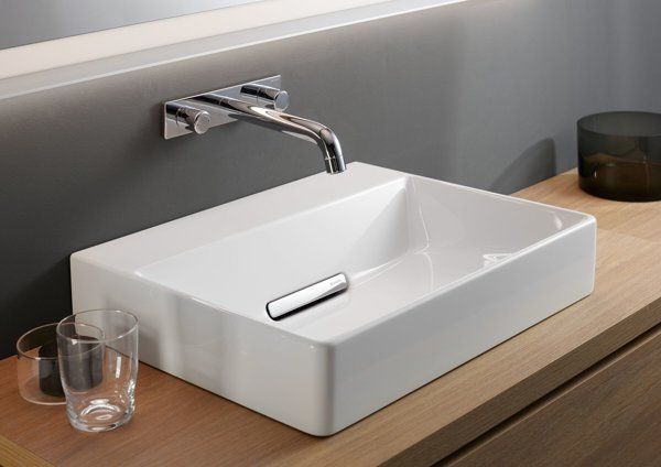 Geberit ONE lay-on washbasin, horizontal outlet: B=50cm, T=41cm, Tap hole=central, Overflow=without, white / KeraTect, glossy white   505.024.00.1