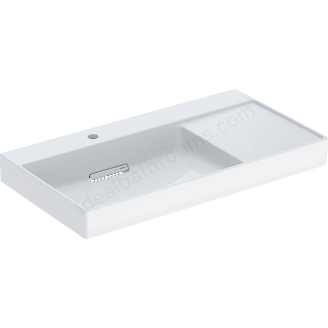 Geberit ONE washbasin, horizontal outlet, right shelf surface: B=90cm, T=48cm, Tap hole=left, Overflow=without, white / KeraTect, glossy white   505.039.00.1
