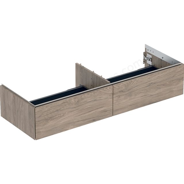 Geberit ONE cabinet for washbasin, with two drawers: Washbasin width=135cm, H=26.6cm, T=47cm, hickory / wood-textured melamine  505.076.00.6