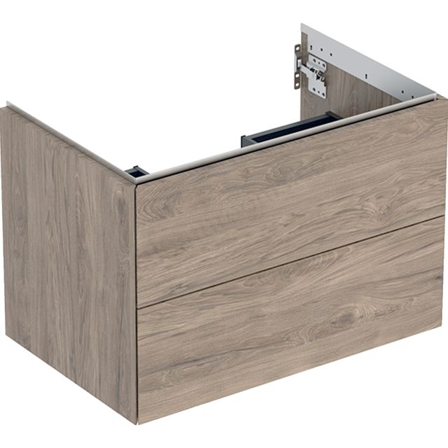 Geberit ONE cabinet for washbasin, with two drawers: Washbasin width=75cm, H=50.4cm, T=47cm, hickory / wood-textured melamine  505.262.00.6