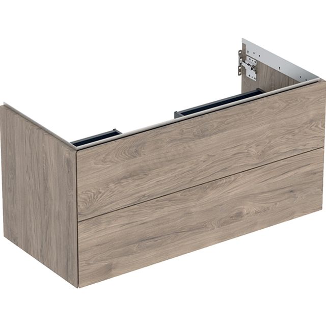 Geberit ONE cabinet for washbasin, with two drawers: Washbasin width=105cm, H=50.4cm, T=47cm, hickory / wood-textured melamine  505.264.00.6