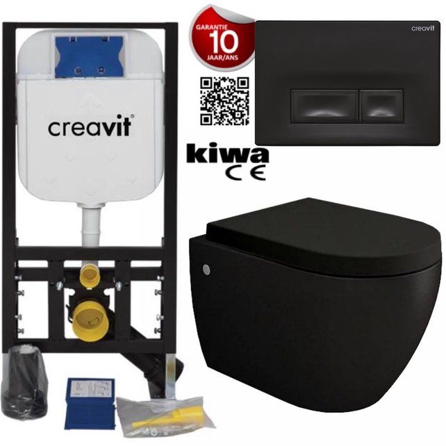 Hanging Toilet Set Complete Wall Closet Bocchi Jet-Flush Matt Black Rimless incl Toilet seat a17e97cb-7a53-21cc-2404-49cee79be055