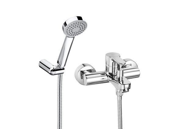 Roca L20 wall-mounted bath-shower mixer with handset, hose and bracket A5A0109C02