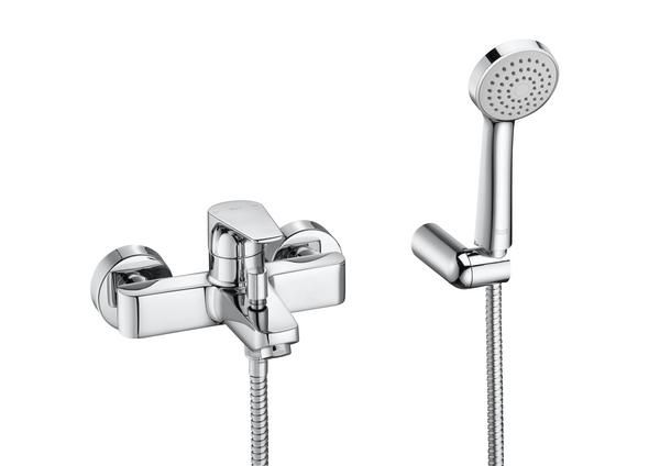 Roca Atlas wall-mounted bath-shower mixer with handset, hose and bracket Wall mounted bath-shower mixer A5A0190C00