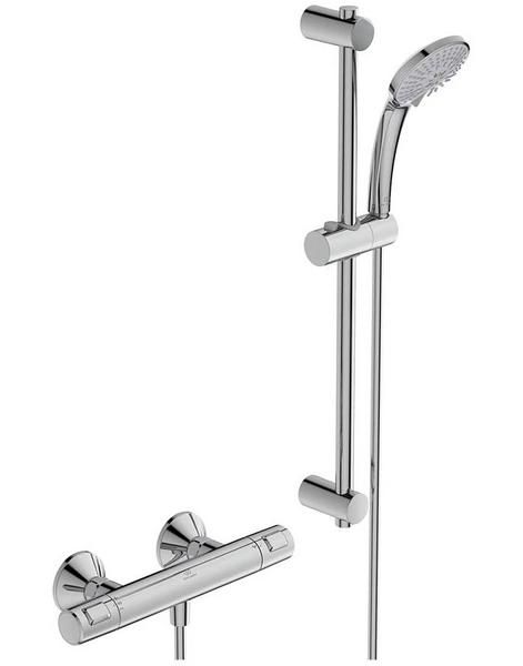 Ideal Standard  Ceratherm T25 exposed thermostatic shower mixer pack with idealrain S3 3 function ø80 handspray, 600mm rail and 1.25m hose   A7205AA