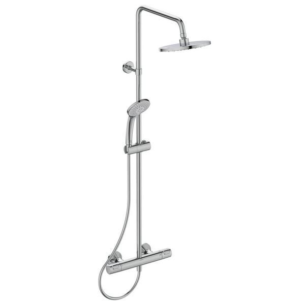 Ideal Standard Ceratherm T25 exposed thermostatic shower system with Idealrain 200mm round rainshower, Idealrain M3 3 function 100mm handspray and 1.5m Ideaflex hose A7209AA