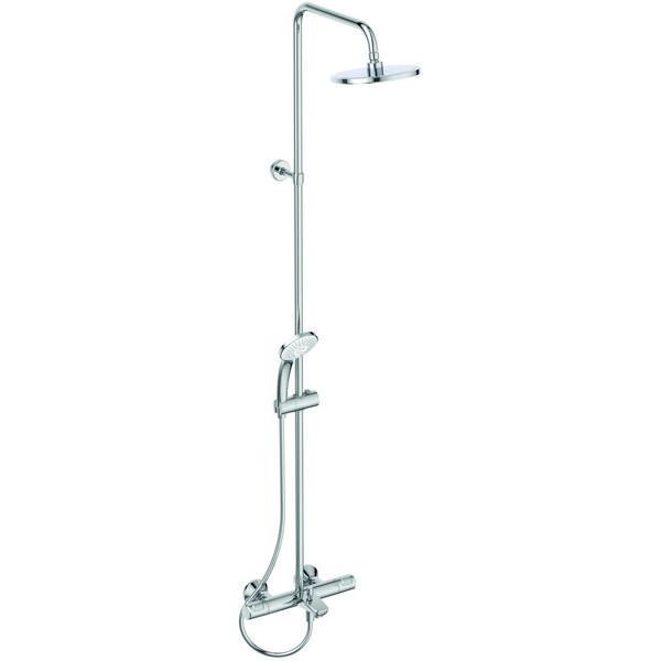 Ideal Standard  Ceratherm T25 exposed thermostatic bath shower system with Idealrain 200mm round rainshower, Idealrain M3 3 function 100mm shower handspray and 1.75m Idealflex hose  A7590AA