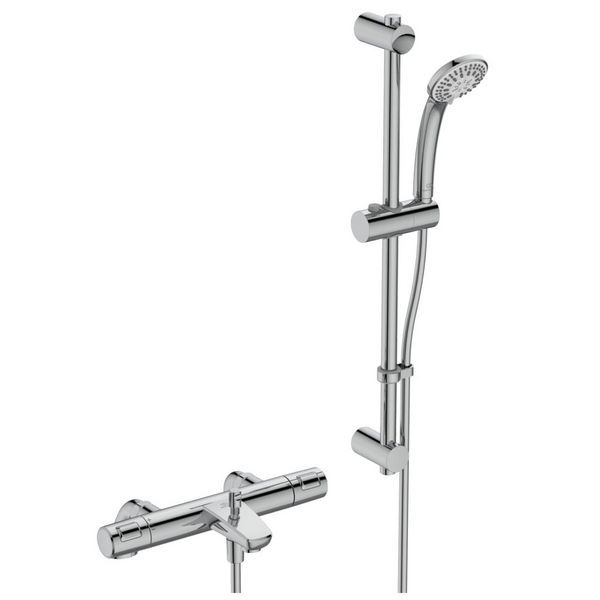 Ideal Standard  Ceratherm T25 exposed thermostatic rim mounted bath shower mixer with idealrain S3 3 function ø80 handspray, 600mm rail and 1.8m hose   A7698AA