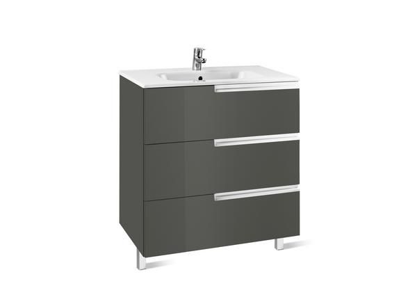 Roca  Victoria-N basin and base unit 600 x 460mm - 3 soft-close drawers - gloss anthracite grey A855839153