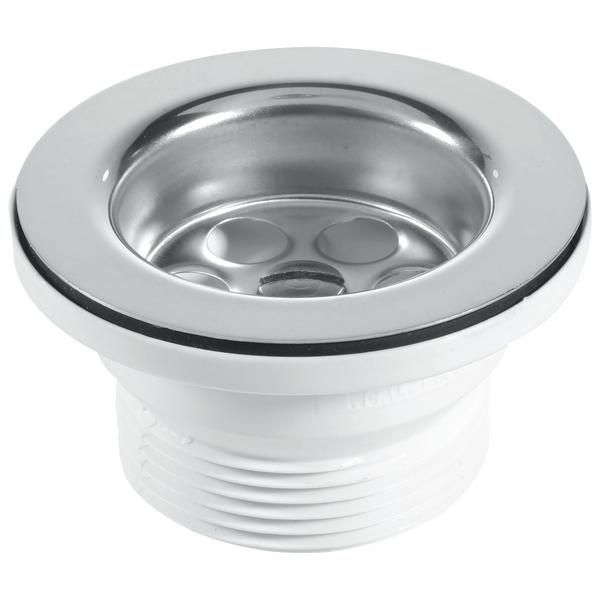 McAlpine BSW10PC 1.1/2in Centrepin Bath Wst p & c Centre Pin Bath Waste: 70mm Stainless Steel Flange: Black PVC Plug