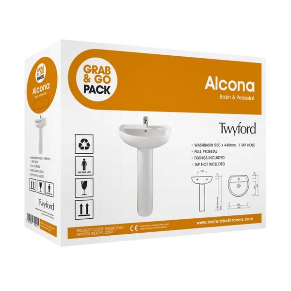 Twy GGAL01WH Alcona Grab & Go Basin & Ped