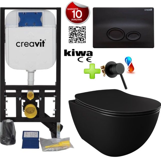 Toilet set with bidet Warm - Cold Matt Black with diverter tap incl. Softclose toilet seat GP2002.01