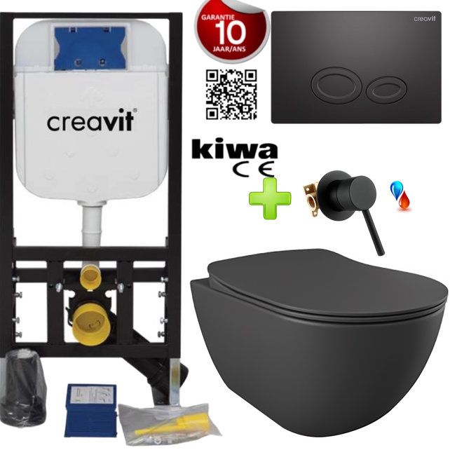 Toilet set with bidet Warm - Cold Matt Anthracite with diverter tap incl. Softclose toilet seat GP2002.04 