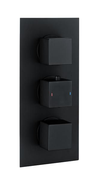 RAK Sq Dual Outlet, 3 Handle Therm Conc Shwr Valve RAKSHW3203SB Bathroomsuites