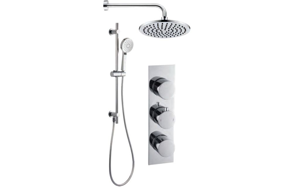 Round Shower Pack 10 - Sphere Slim Plate Two Outlet & Riser Overhead Kit DICMP0072