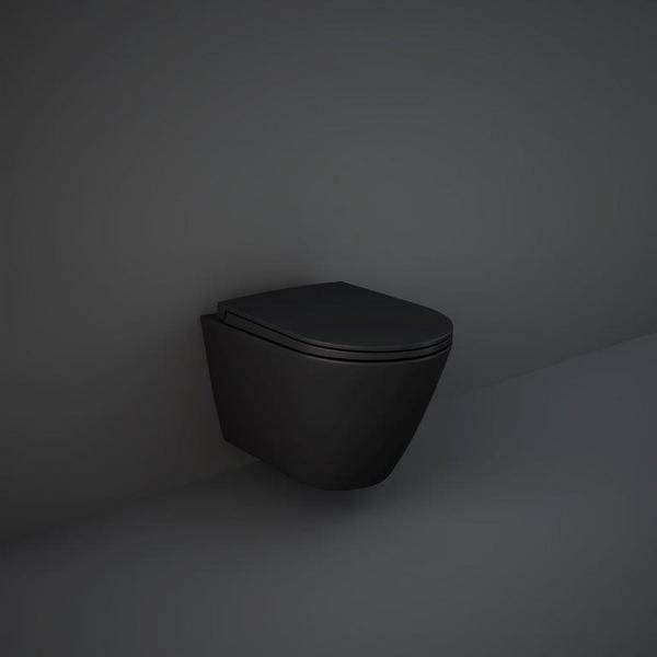 RAK Feeling Rimless Wh Pan In Matt Black RST23504A Bathroomsuites