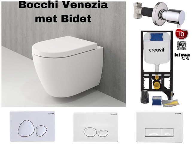 creavit complete set wall toilet rimless with bidet bocchi venezia gloss white s4cvenmbgp
