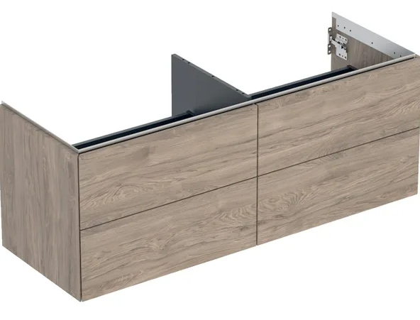 Geberit ONE cabinet for washbasin, with four drawers: Washbasin width=135cm, H=50.4cm, T=47cm, hickory / wood-textured melamine  505.266.00.6