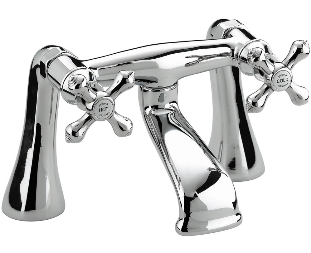 Bristan Colonial Traditional Chrome Bridge Bath Filler Tap - Crosshead Handles - Deck Mounted
