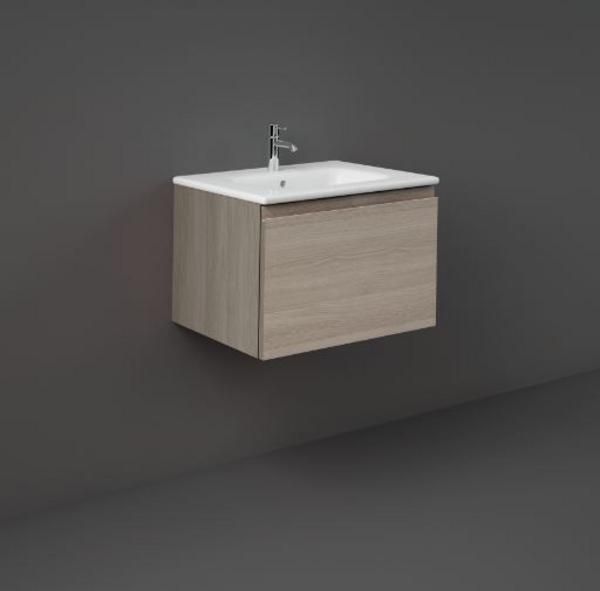 RAK Joy Uno Wh 1 Drawer Vanity 60Cm In Grey Elm UNOWH060EGY Bathroomsuites