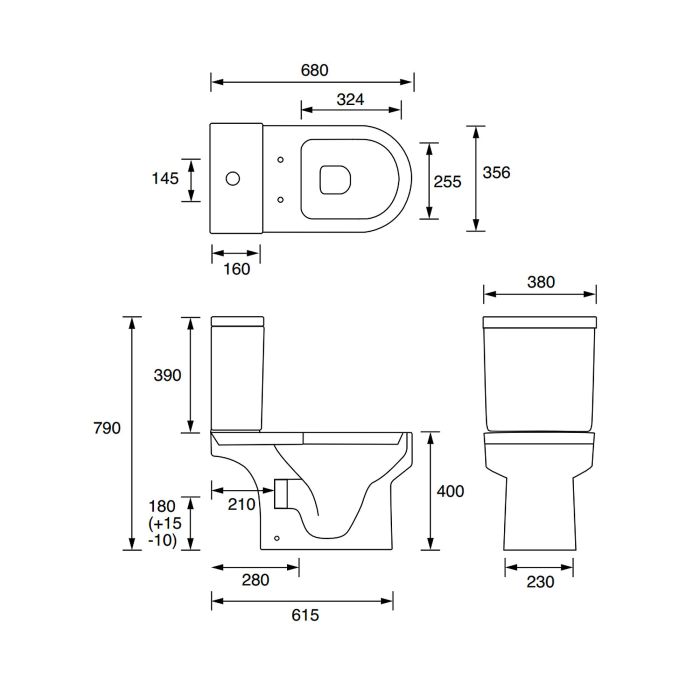 Cook & Lewis Alexas Contemporary Back-To-Wall Close-Coupled Toilet Seat with Hinges