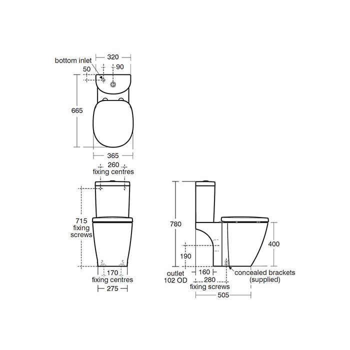 Ideal Standard concept Toilet Seat Standard Close E791801 Code under cistern Lid E7998 / E7889