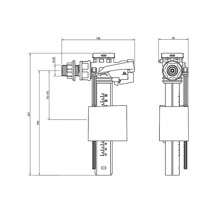 Flomasta Side inlet valve Brass & plastic Side entry Float Fill valve 25mm