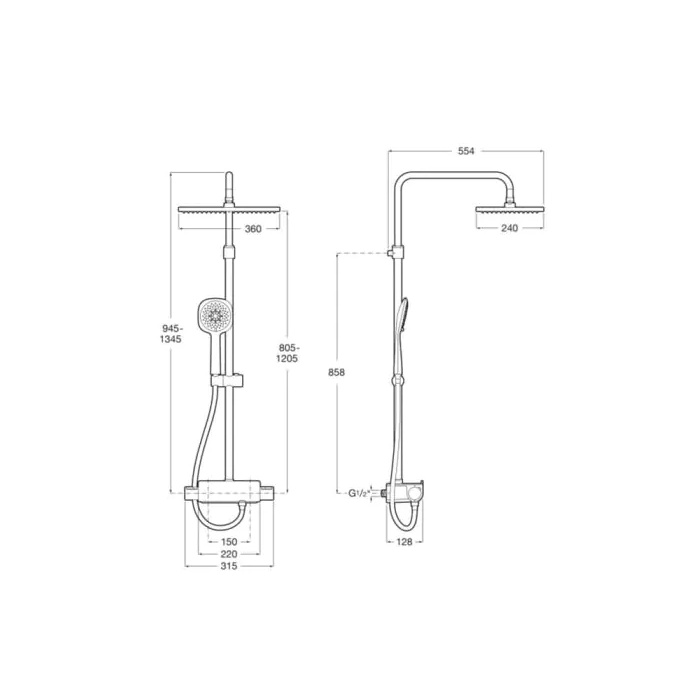 Roca  Deck-T shower column with rectangular head A5A9C88C00