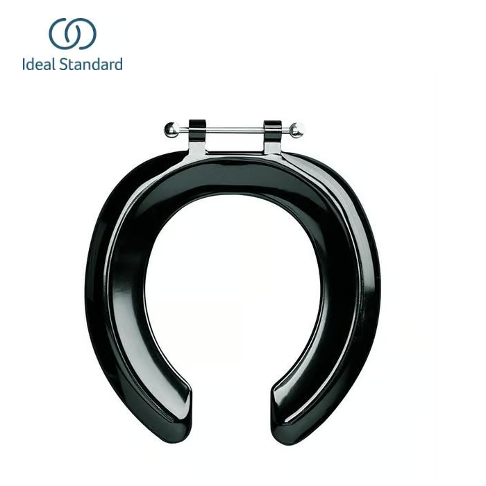 Ideal Standard Spares Bakasan open front toilet seat with stainless steel pillar hinges - no cover - Black -S407466