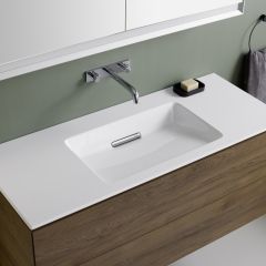 Geberit ONE vanity basin, horizontal outlet: B=120cm, T=48cm, Tap hole=central, Overflow=without, white / KeraTect, glossy white   505.017.00.1