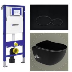 Geberit Toilet set UP 320 Aloni Matt Black With bidet Flatline Rimfree Softclose Quick release Toilet seat Alpha Matt Black Integrated faucet AL5518 