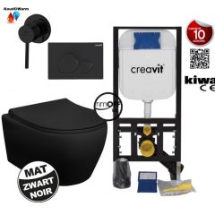Creavit wall-hung toilet set aloni black mat rimless with bidet sprayer including soft close toilet seat and diverter tap  AL6612 - AL0611 - GP50031