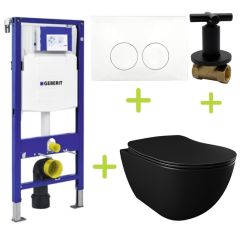 Geberit toilet set Black UP100 - Rimless Hanging toilet Freedom with bidet black matt bidet incl. soft close toilet seat FE322-00SM00E-0005 + UP100+ Delta21+ TM69220B