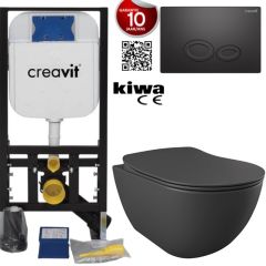 Toilet set Anthracite Mat Rimless Creavit Freedom complete toilet set incl. toilet seat soft close + concealed cistern + pressure plate FE322-11AM00E-0000