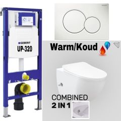 Geberit UP320 Complete Hanging Toilet Set with Bidet Integrated Bidet Faucet Warm and Cold Creavit 	FE322-34CB00E-0004
