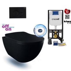 Hanging toilet set Matt Black Rimless Creavit Freedom Toilet set with GP5003 + Pressure plate + WC seat Softclose Black Matt FE322.0600+GR5003+GP7002