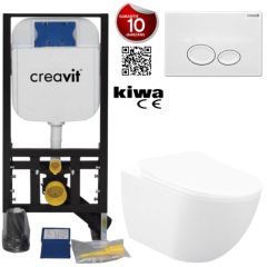 Toilet set White Creavit Freedom complete with toilet seat soft close + built-in cistern + pressure plate GP2001.00