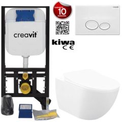 Toilet set White Rimless Creavit Freedom complete with toilet seat soft close + built-in cistern + pressure plate GR5003-2