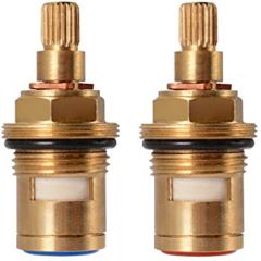 Replacement Brass Ceramic Stem Disc Cartridge Faucet Valve Quarter Turn 1/2" for Bathroom Kitchen Tap (1 Pair Hot & Cold)