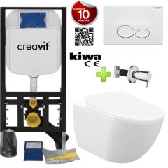 Toilet set Matt White Rimless with Bidet Creavit Freedom complete toilet set incl. toilet seat soft close + concealed cistern + pressure plate KC0903.01.0100E 