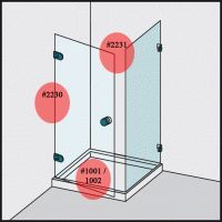 Pivot door opening outwards + side part 90 ° Shower seal , sealing strips set for 8mm glass