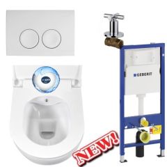 Complete toilet set Geberit UP100 with Rimless bidet Hanging toilet Creavit Aloni White incl. Soft close toilet seat 	UP100 + Al5512 + delta50