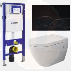 Geberit Toilet Set UP 320 Taormina Matt White Flatline Rimfree Softclose Quick Release Toilet Seat Alpha Matt Black 1012-A0300-002